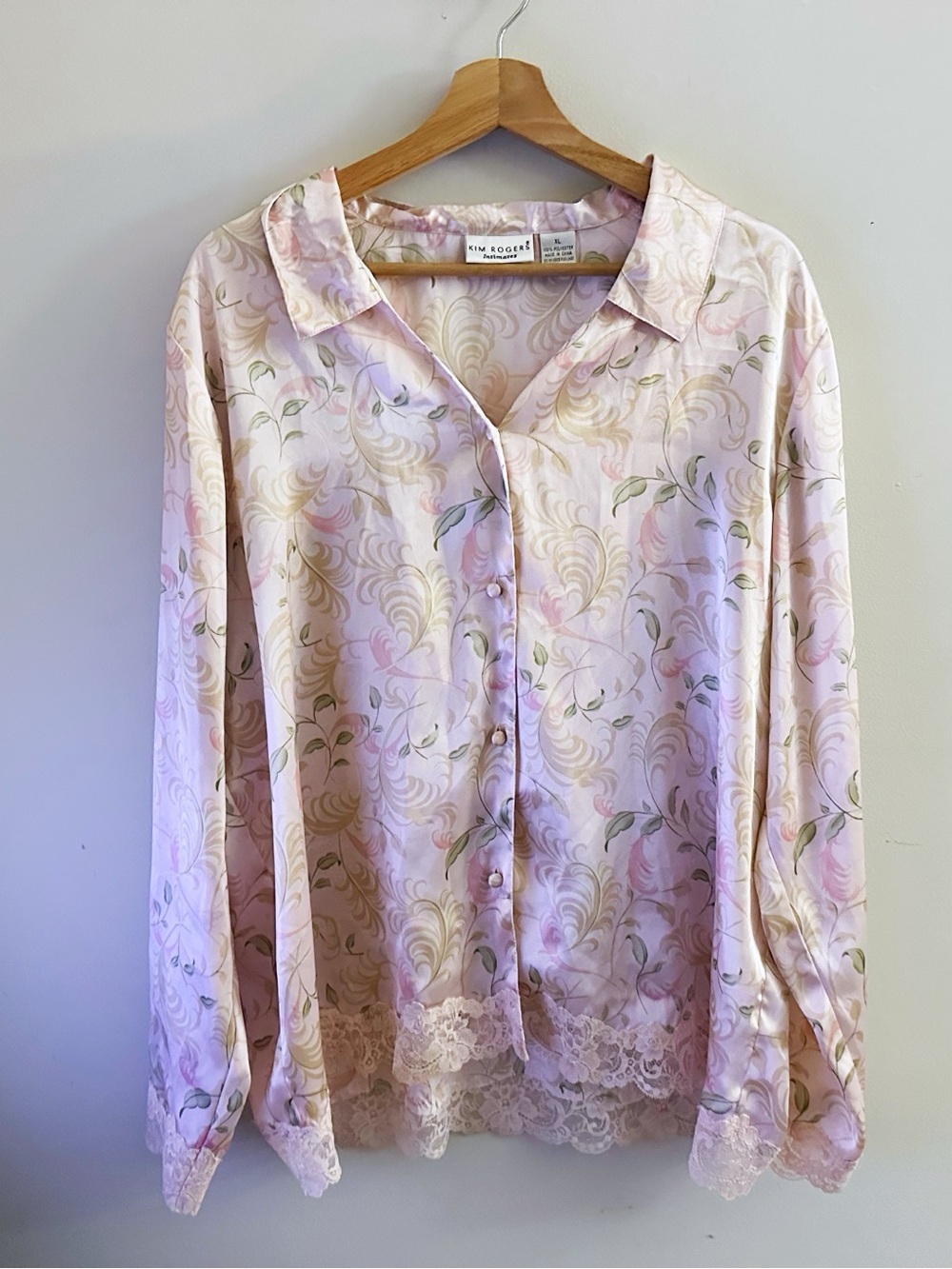 Vintage 90s Y2K Kim Rogers Intimates Fairy Floral Button Down Pajama Top Girly